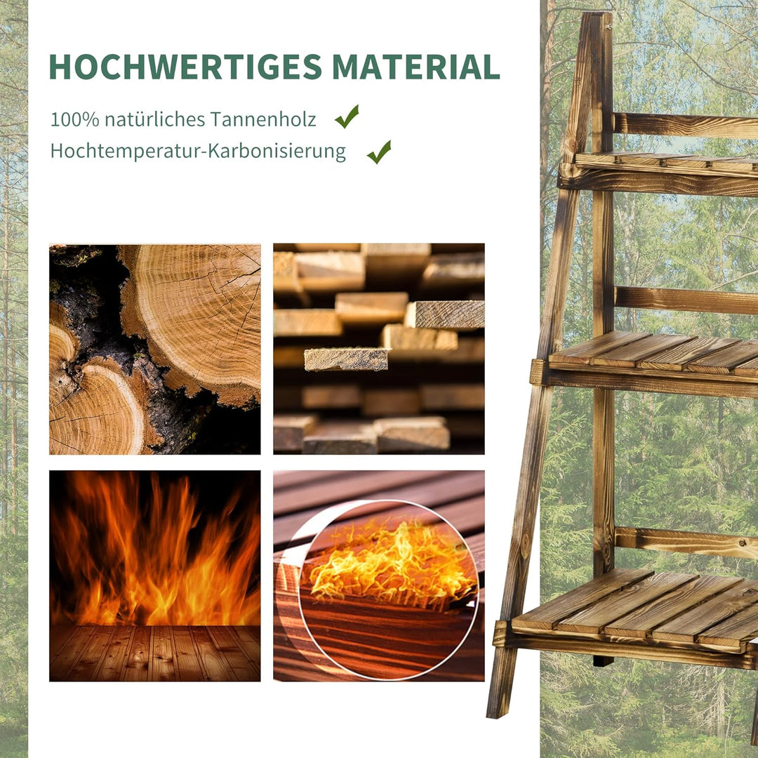 Outsunny 3-Etagen Pflanzenständer, klappbarer 93 cm hoch Blumenständer für Innen Aussen, Pflanzenreg