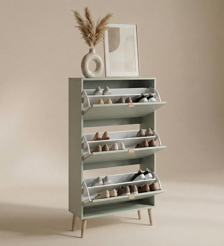 Schuhschrank mit 3 Klappen, Schuhregal Schuhkipper Schmal, Schuhschrank Pastel Grün, Schuhablage Ver