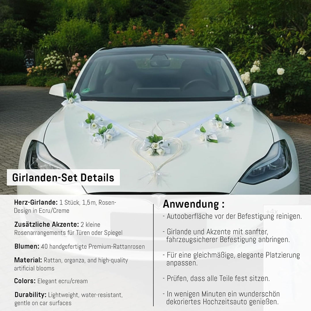 LIEBESHERZEN Braut Paar Rose Deko Dekoration Autoschmuck Hochzeit Car Auto Wedding Deko Girlande PKW