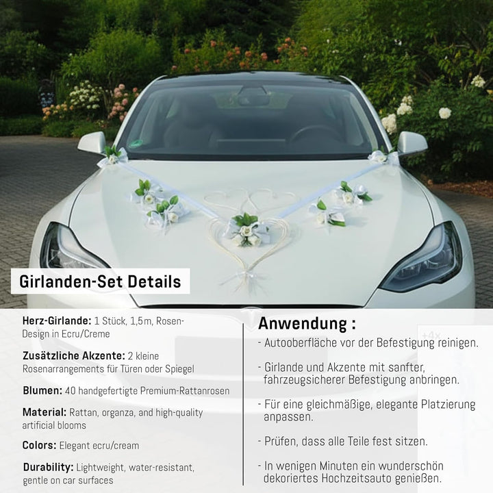 LIEBESHERZEN Braut Paar Rose Deko Dekoration Autoschmuck Hochzeit Car Auto Wedding Deko Girlande PKW