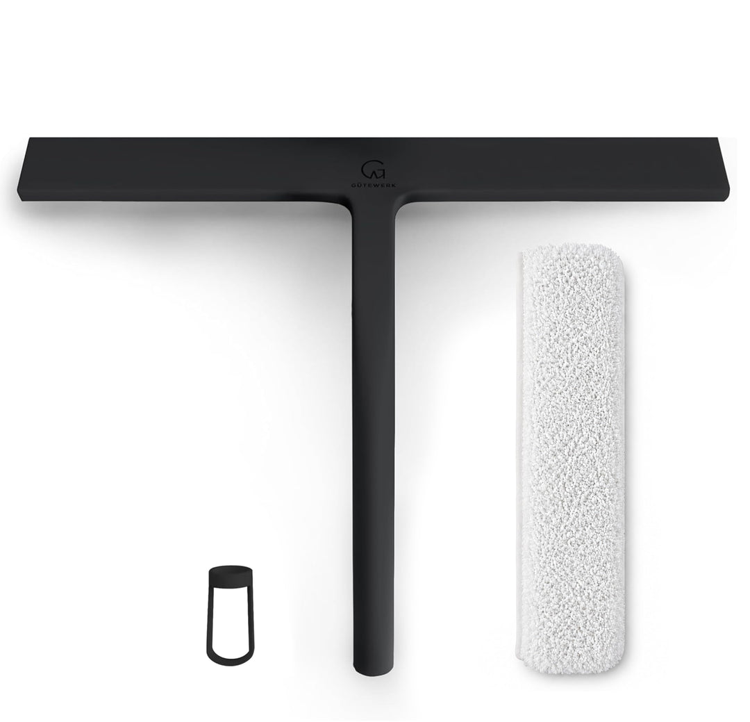 Fensterreiniger und Tuch 2 in 1, Glasreiniger 28 cm, Duschabzieher Box, Fensterreinigung waschbar, p
