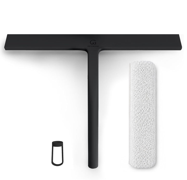 Fensterreiniger und Tuch 2 in 1, Glasreiniger 28 cm, Duschabzieher Box, Fensterreinigung waschbar, p