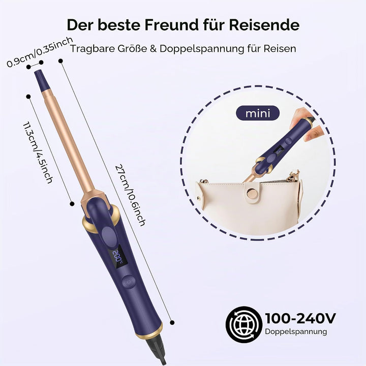 Mini Lockenstab Reise 13mm, Mini Lockensta Kurze Haare, Reise Lockensta mit 5 Temperatur Einstellbar