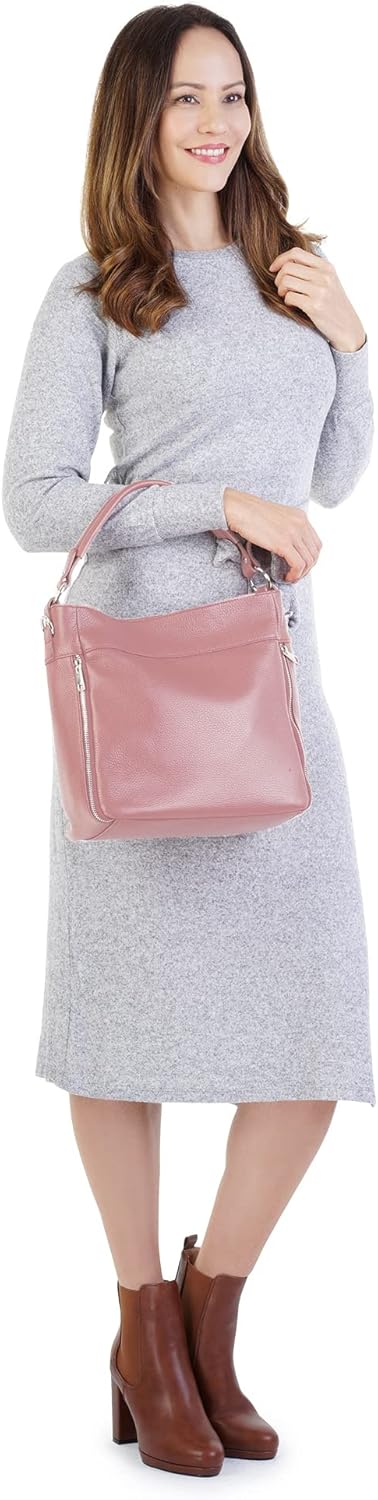 Handtasche Echt Leder Damen Made in Italy, Smartphonefach, Damentasche aus Rindleder, Umhängetasche