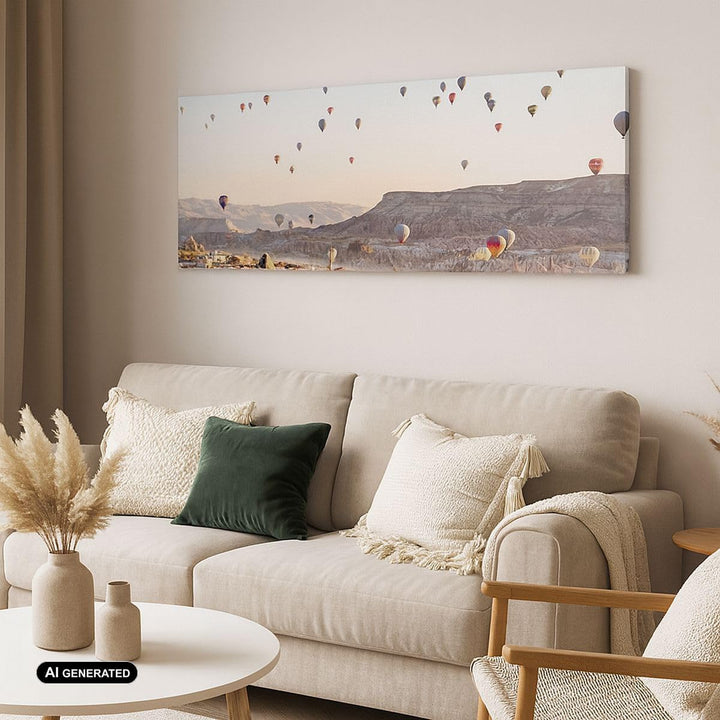 Wandbilder Dekoration Wohnzimmer Berge Ballon Flug Panorama Bilder auf Leinwand 120x50cm Leinwandbil