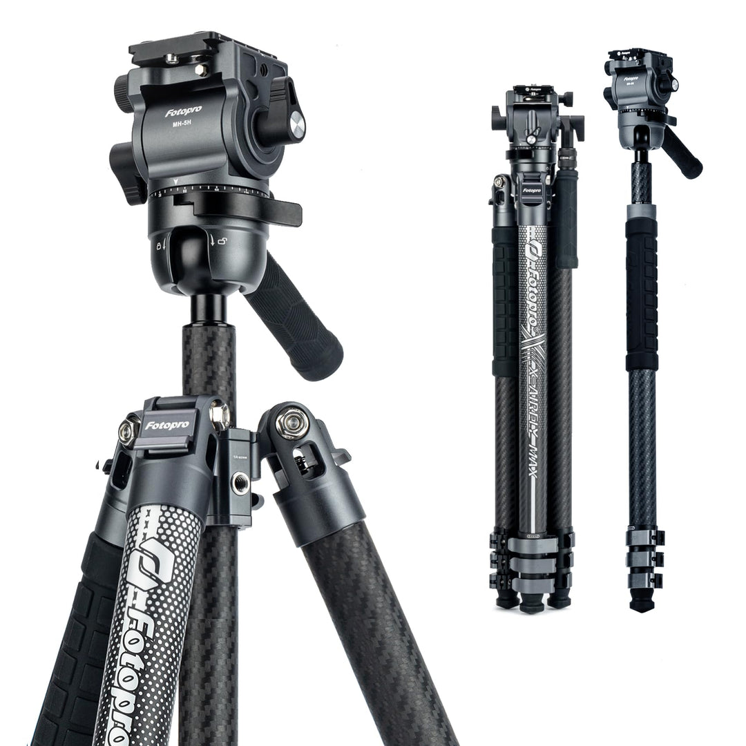 Fotopro X-AIRFLY Max Video 171 cm Kohlefaser-Videostativ – 28 mm Rohre, 36 mm Kugelkopf + Flüssigkei