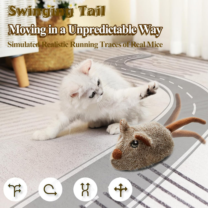 Vealind Katzenspielzeug Wiederaufladbare Maus mit Wackelschwanz, lebensechtes Quietschen Zwitschern