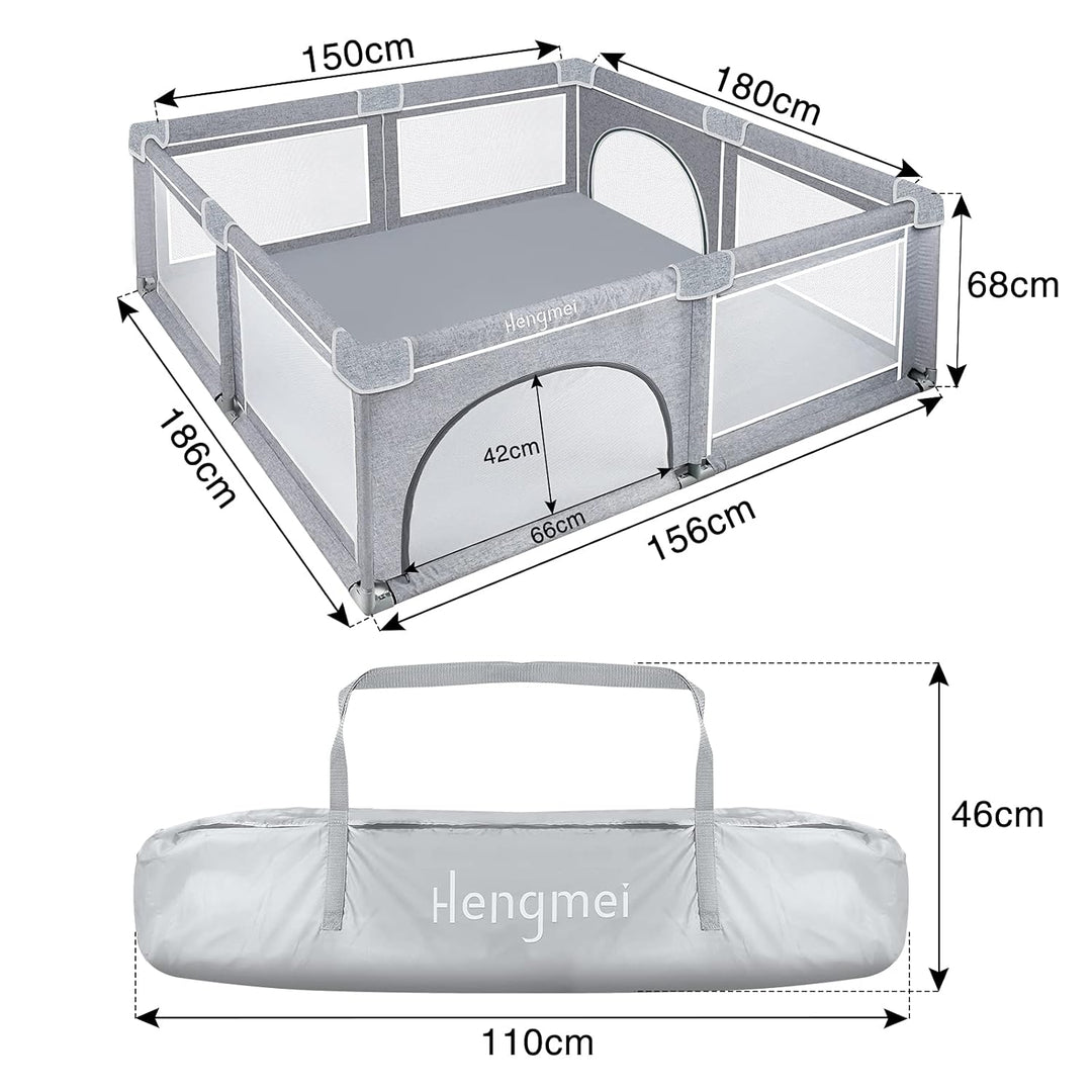NAIZY Baby Laufstall XL Laufgitter Grau Absperrgitter mit Rutschfester Basis und Atmungsaktivem Netz