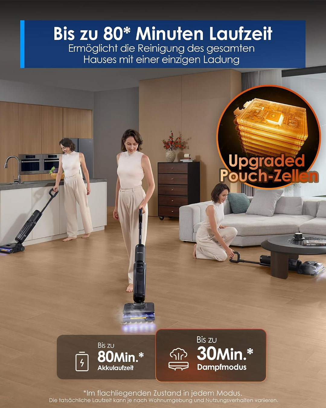 Tineco FLOOR ONE S7 Stretch Steam Nass Trockensauger 160 °C HyperSteam Dampfreiniger, 80 Min Laufzei