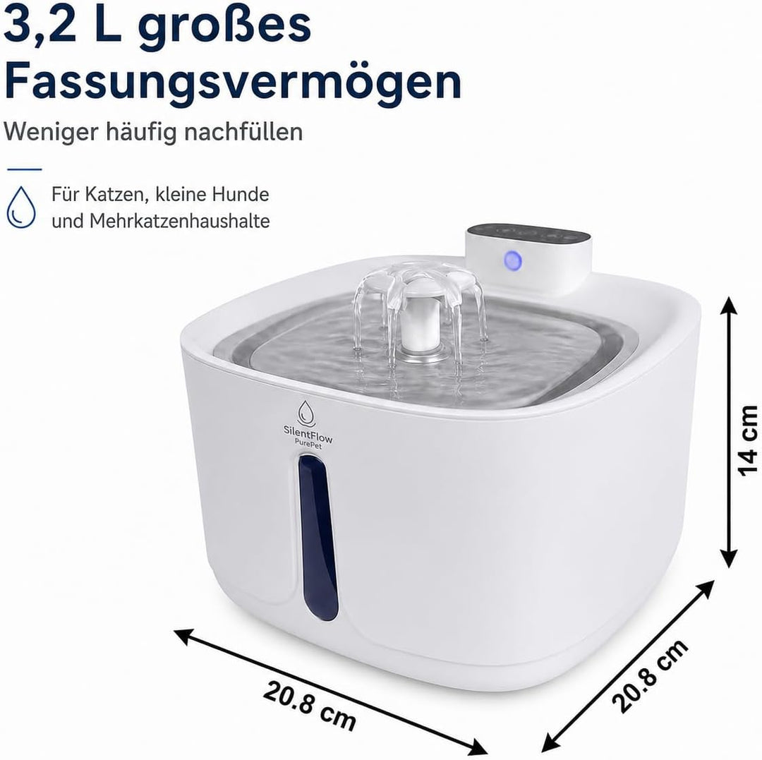 SilentFlow PurePet Katzenbrunnen kabellos 3,2 L – Trinkbrunnen für Katzen &amp; kleine Hunde mit Bewegun