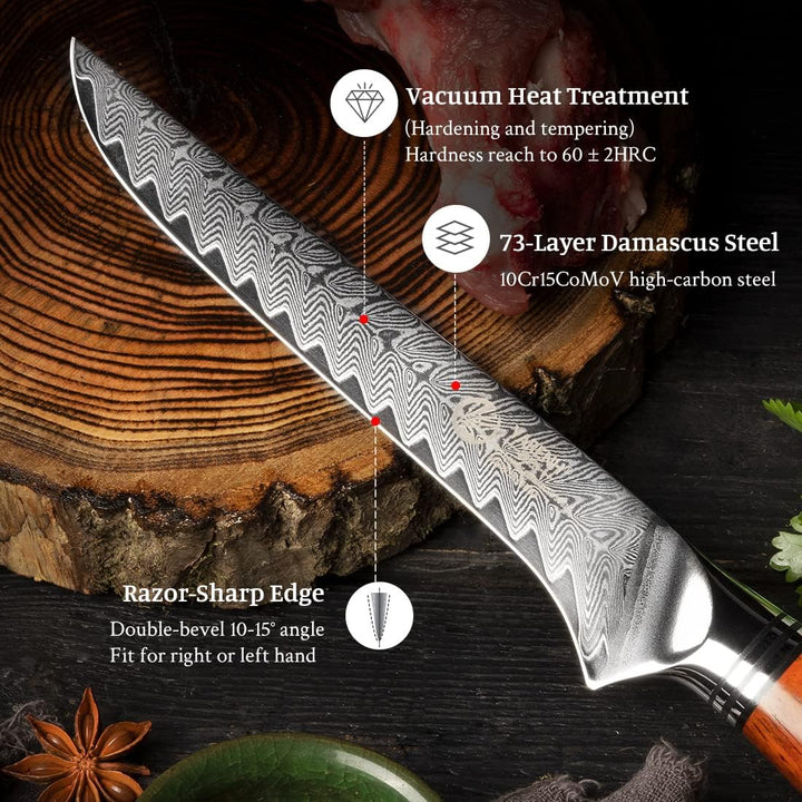 YARENH Ausbeinmesser 15.6 cm, Profi Damast Filetiermesser, Scharf Küchenmesser, 73 Schichten Damasts