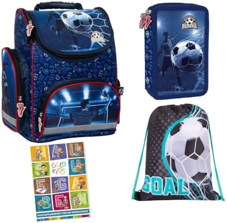 Goldkids - Schulranzen für Jungen, 4er-Set - Schul-Rucksack für Kinder mit Federmäppchen - Schuhbeut