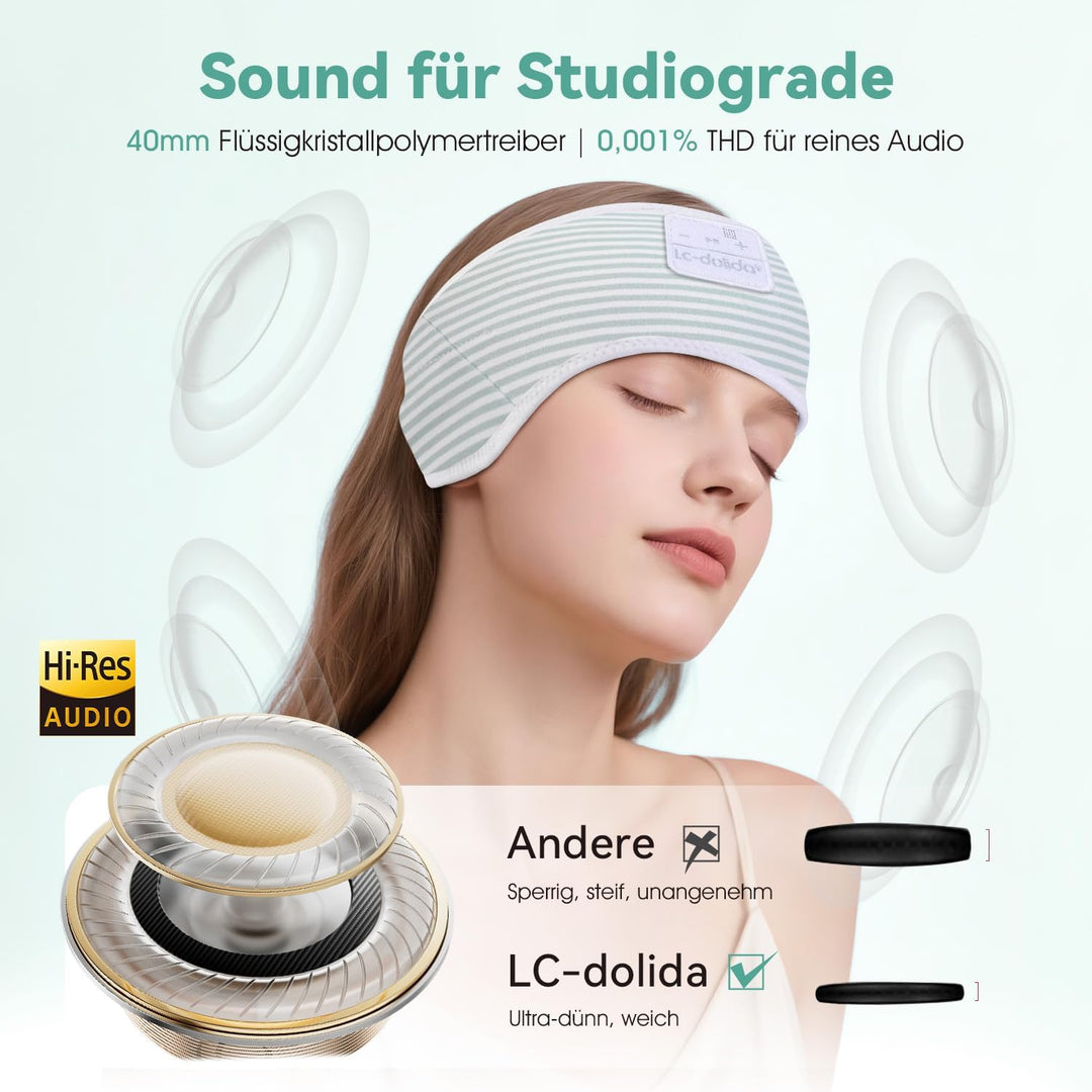 LC-dolida Schlafkopfhörer Ultra-Soft Bluetooth-Stirnband mit 4-Wege Stretch & No-Slip Yoga Stirnband