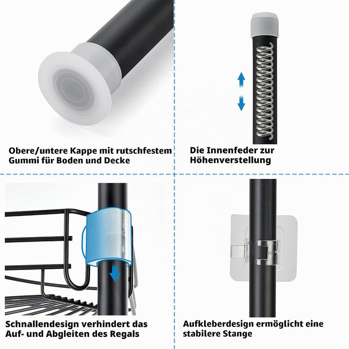 Teleskop Duschregal ohne Bohren Duschablage Ecke Metall Eckregal Bad Badregal Organizer Höhenverstel