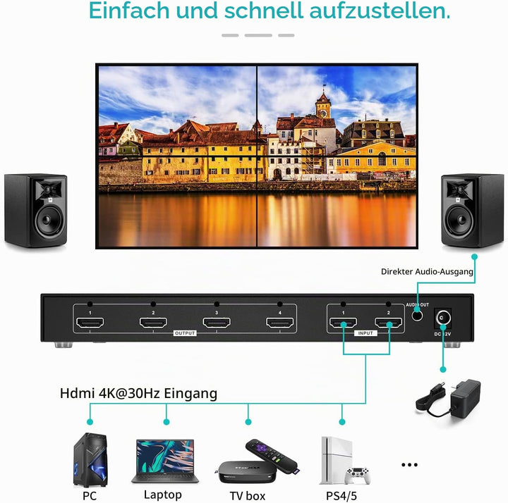 MT-VIKI 4K 2x2 HDMI Videowand Controller 2 in 4 Out Bildschirmspleissung unterstützt 8 Display Modi