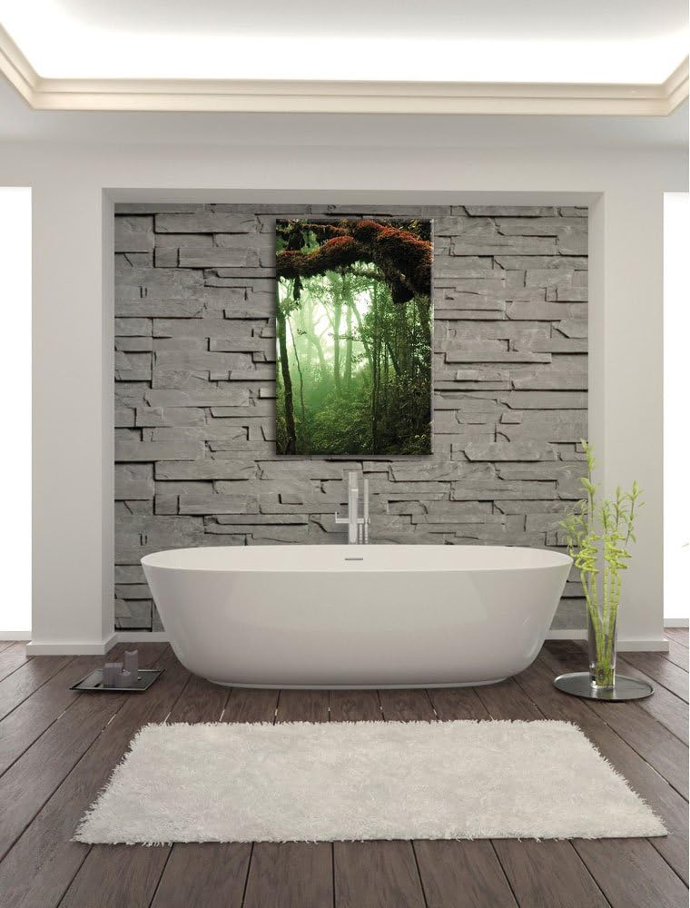 Pixxprint Regenwald Moos Lianen See / 100x70cm Leinwandbild bespannt auf Holzrahmen/Wandbild Kunstdr