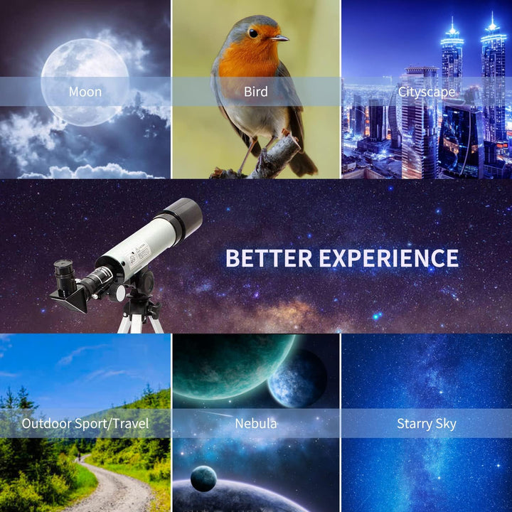 Mijiao Teleskop für Kinder, 360/50mm Astronomisches Teleskop Refraktor Weltraum Fernrohr Landschaft