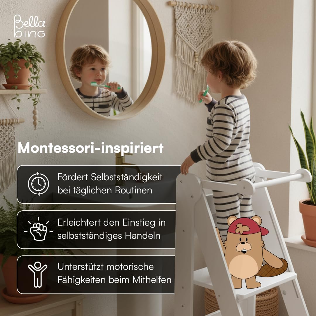 Bellabino Tay Lernturm ab 1 Jahr – Learning Tower 2-Fach höhenverstellbar &amp; klappbar – Lernstuhl in