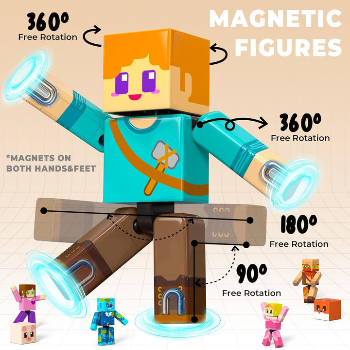 40 Pcs Set Magnetische Figuren mit Magnetische Bausteine – Drehbare Magnetic Actionfiguren - Montess