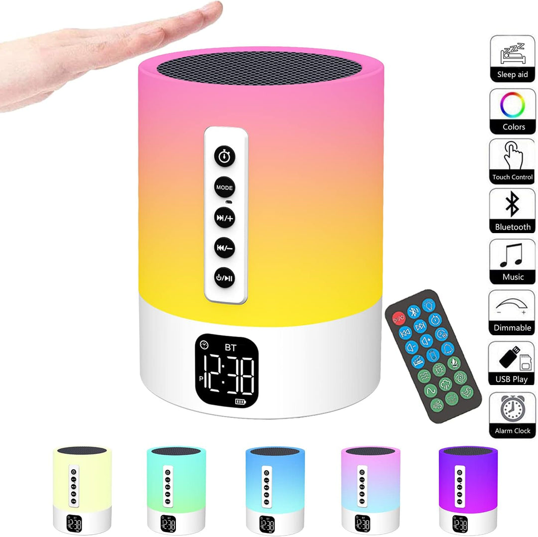 Bluetooth Lautsprecher mit Licht, Wecker mit Licht, Touch Dimmbar Nachttischlampe, White Noise Machi
