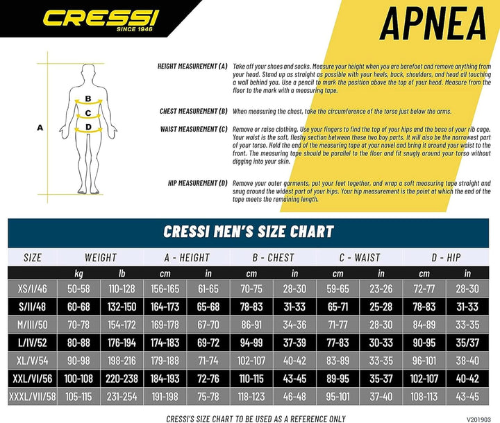 Cressi Kompletter Tauchanzug für Apnea in Soft Neopren - Verfügbar 7 mm Apnea, Schwarz, S/2, LE45030