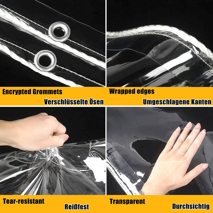 Gewächshaus Gartenmöbel Plane Transparent mit Ösen - PVC Balkon Pavillon wasserdicht Abdeckplane Fal