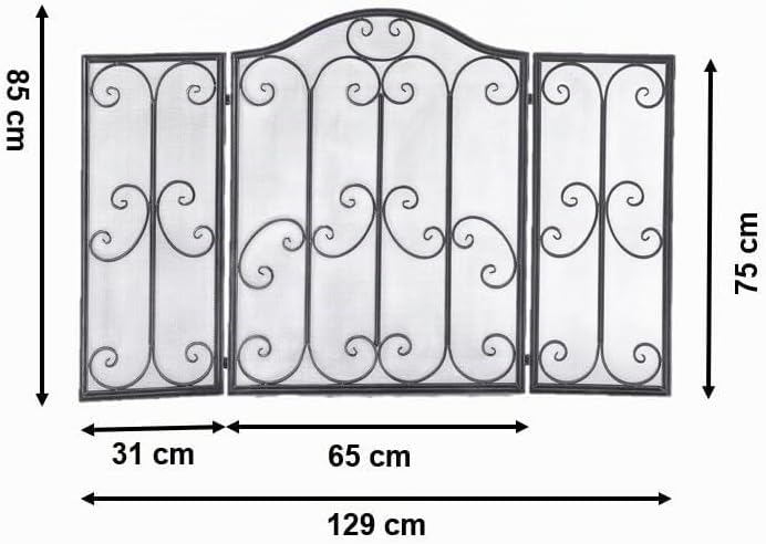 Kaminschutzgitter Funkenschutz aus Metall schwarz Silber gebürstet 85 cm