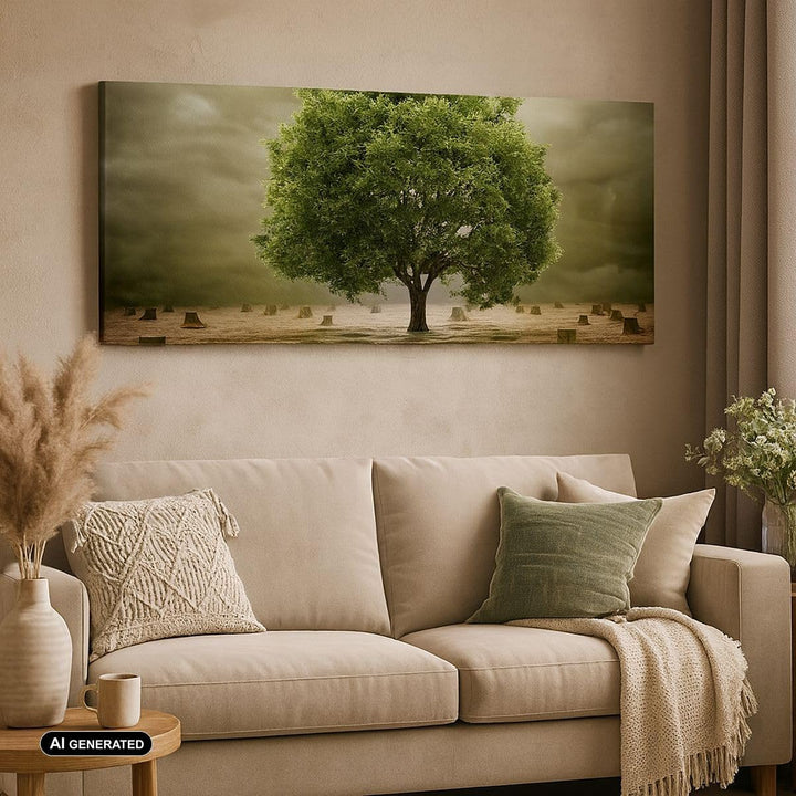 Wandbilder Dekoration Wohnzimmer Baum Feld Umwelt Panorama Bilder auf Leinwand 120x50cm Leinwandbild