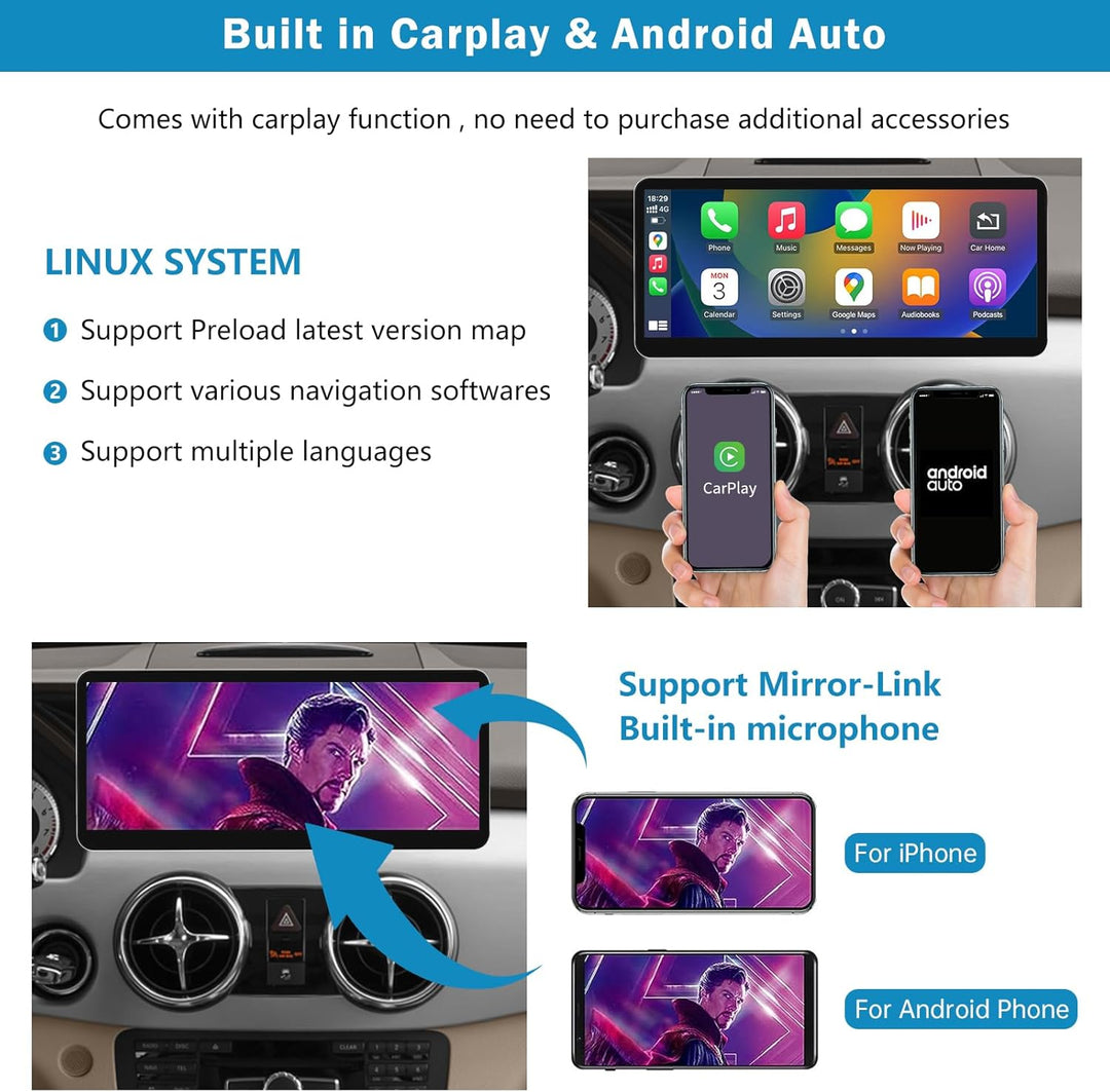 Autoradio 12,3 Zoll Touchscreen mit kabellosem Carplay und Android Auto für 2013-2015 Mercedes Benz