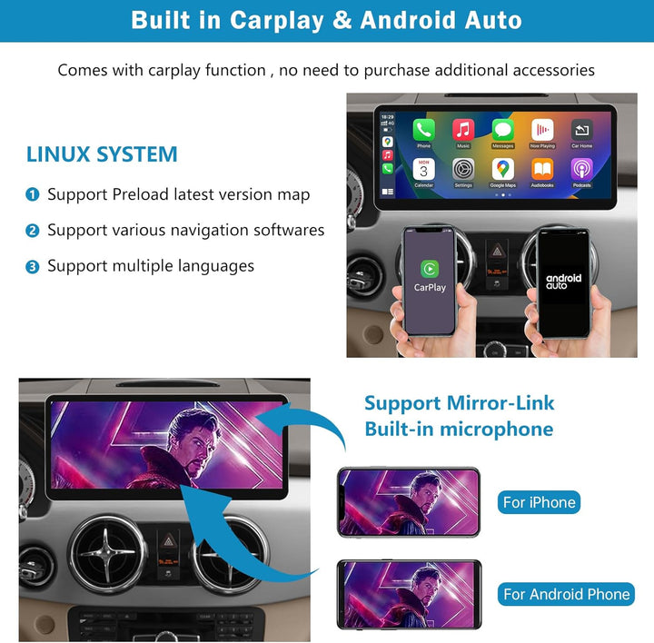 Autoradio 12,3 Zoll Touchscreen mit kabellosem Carplay und Android Auto für 2013-2015 Mercedes Benz