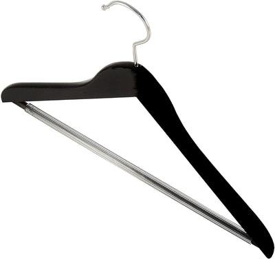 Holzbügel für Anzüge und Zweiteiler mit Steg, flach, 45 cm, schwarz, 5 Stück