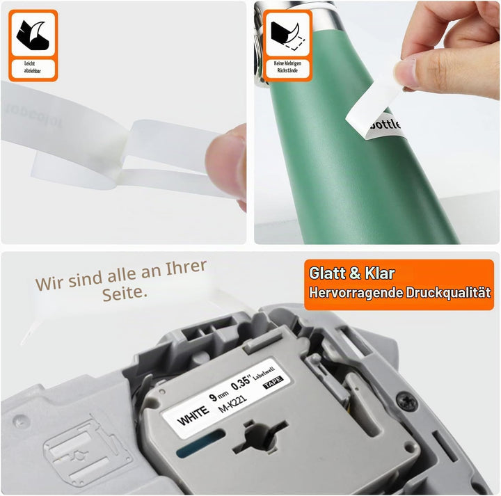 6x Labelwell kompatibel für Brother MK-221 9mm 3/8 White Ersatz für MK-221S MK221 MK221S Schriftband