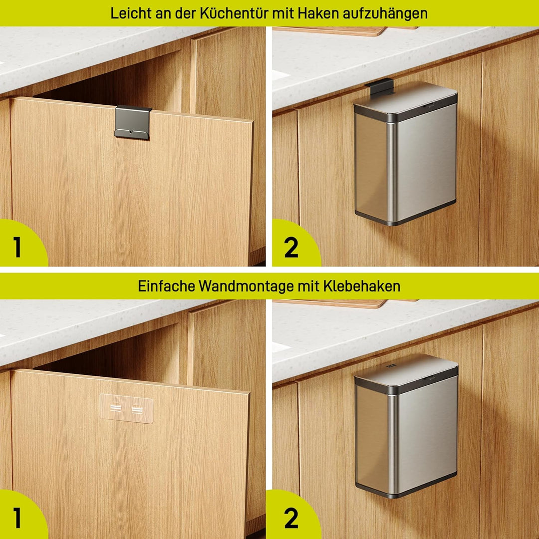 EKO Küchenabfalleimer aus Edelstahl mit herausnehmbarem Inneneimer und Geruchsneutralisierungsfach,