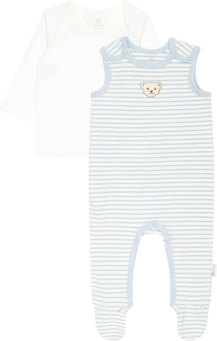 Steiff Unisex Baby Set Strampler mit Fuss + T-Shirt Langarm Kleinkind-Schlafanzüge, Celestial Blue