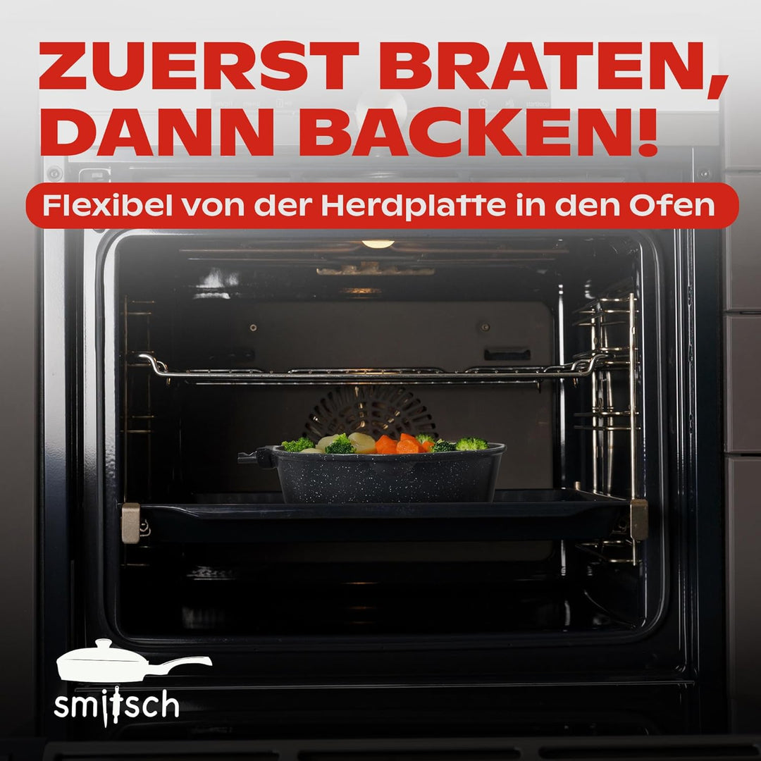 Bratpfanne 28cm mit Deckel – Beschichtet, abnehmbarer Griff, spülmaschinenfeste,ofenfeste pfanne,pfa
