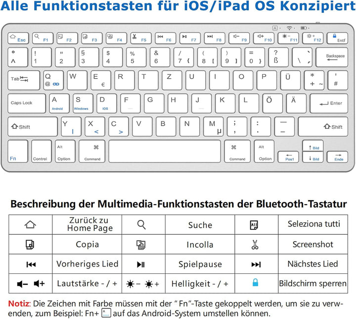 KARFUN Bluetooth-Tastatur,Kabellose Tastatur für iPad/iPad Air/iPad Pro/iPad Mini,iPhone,Tablet,Smar