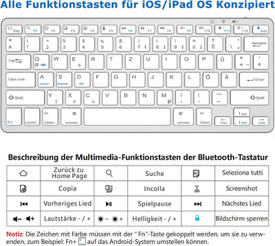 KARFUN Bluetooth-Tastatur,Kabellose Tastatur für iPad/iPad Air/iPad Pro/iPad Mini,iPhone,Tablet,Smar