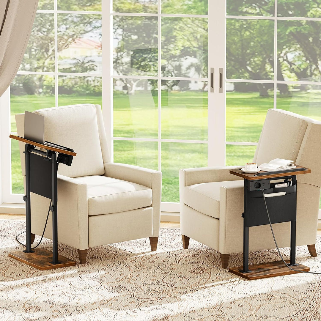 HOOBRO Höhenverstellbarer Beistelltisch (50,5 cm und 75,5 cm), Sofatisch, Couchtisch mit Ladestation