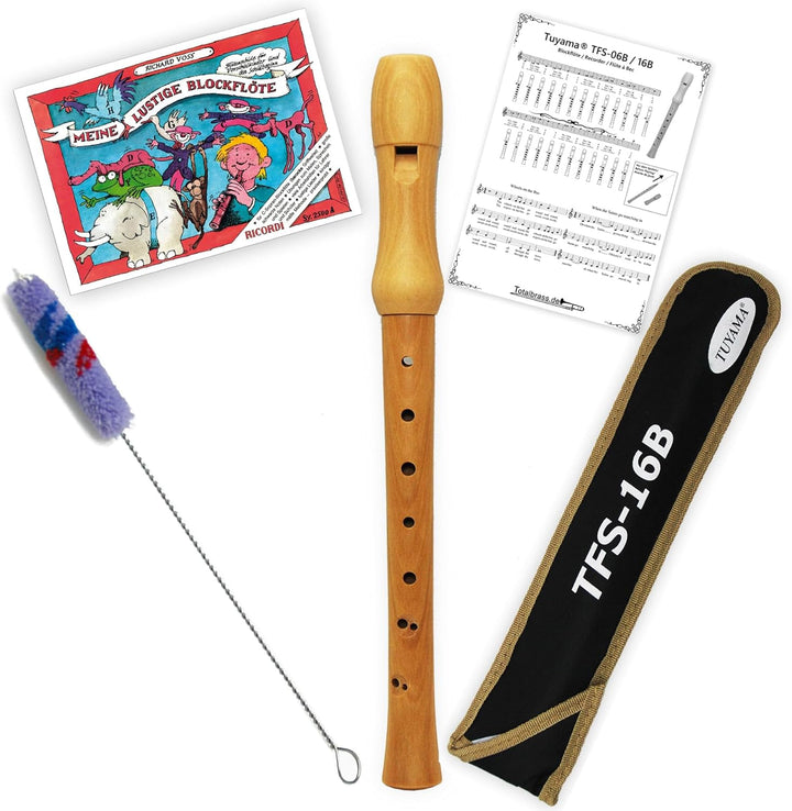 Starter-Bundle mit Tuyama TFS-16B (barocke Griffweise) Blockflöte sowie 'Meine Lustige Blockflöte' B