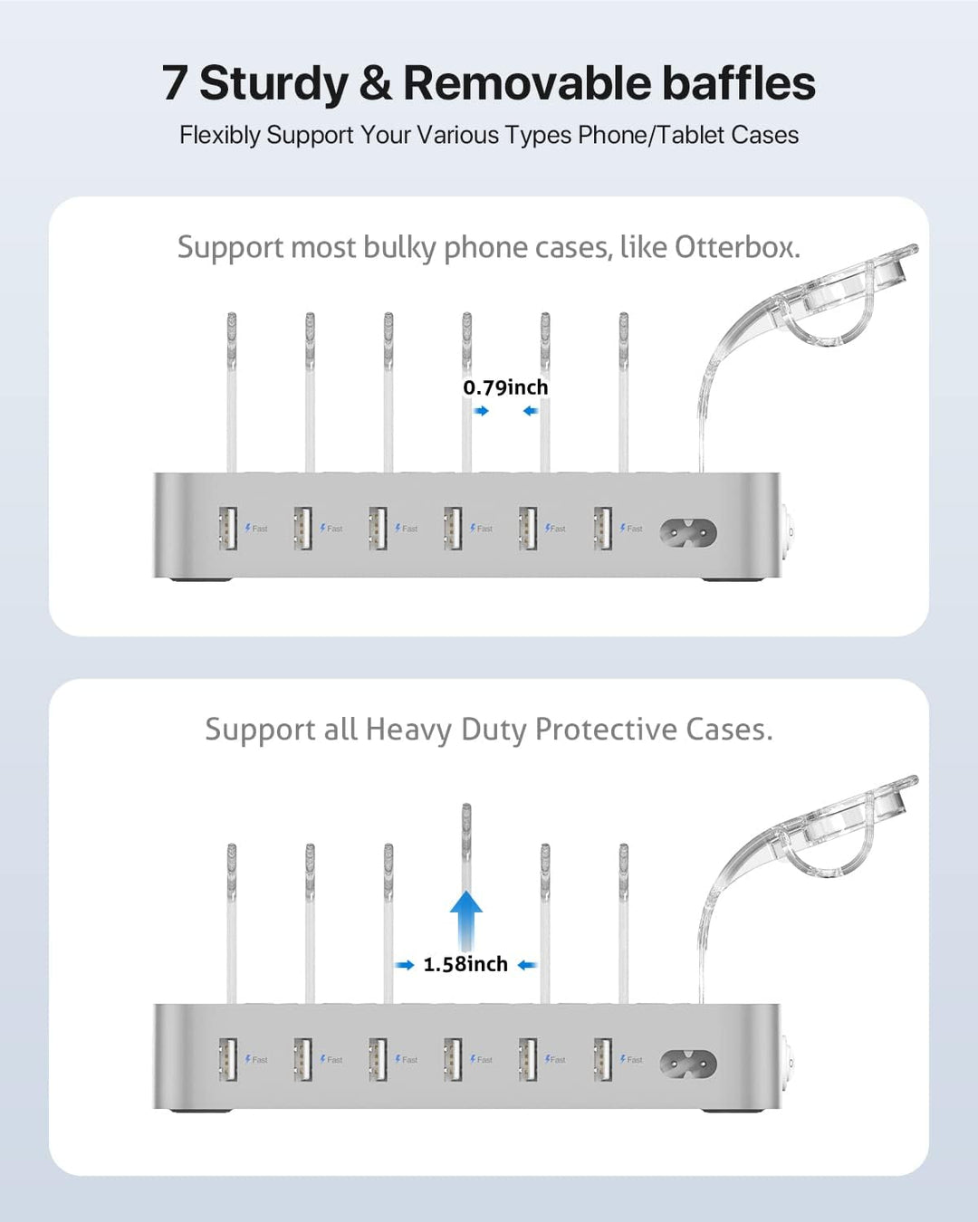 SooPii USB-Ladestation Organizer für mehrere Geräte, 6 Ports 50W Ladestation mit 6 Kabeln und aktual