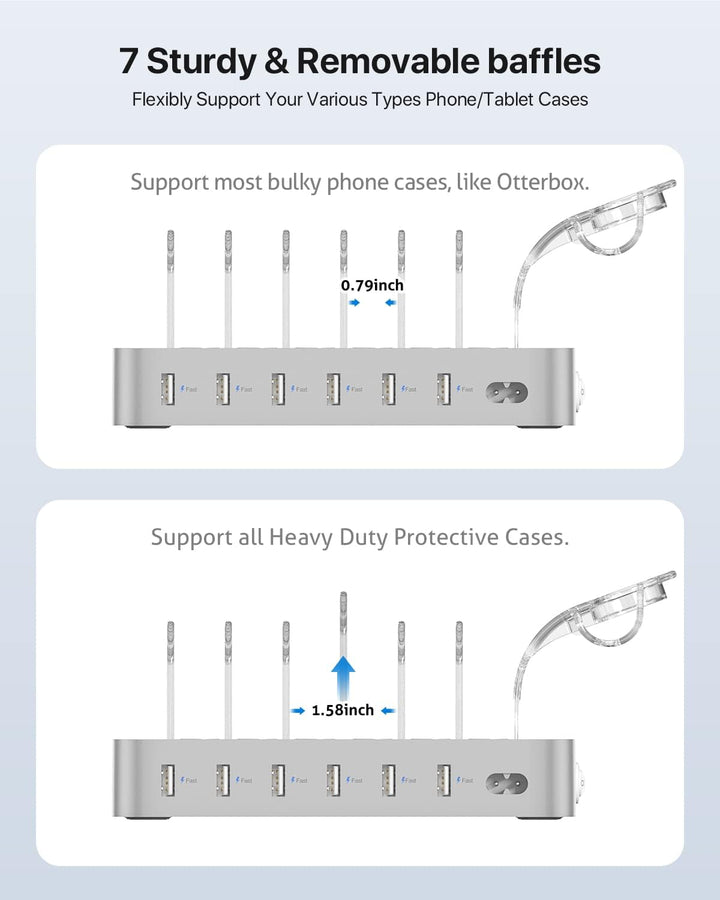 SooPii USB-Ladestation Organizer für mehrere Geräte, 6 Ports 50W Ladestation mit 6 Kabeln und aktual