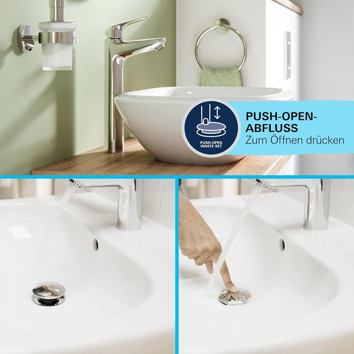 GROHE Swift, Waschtischarmatur hoch, wassersparend (Wasserhahn für das Bad, Badarmatur mit Pop-Up Ab