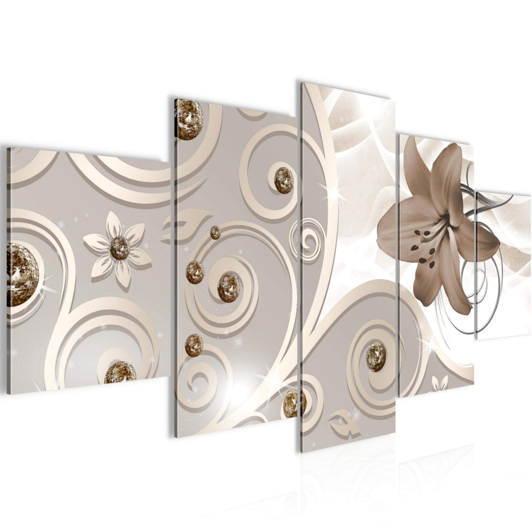 Runa Art Wandbilder Blumen Lilie 5 Teilig Bild auf Vlies Leinwand Deko Wohnzimmer Ornament Abstrakt