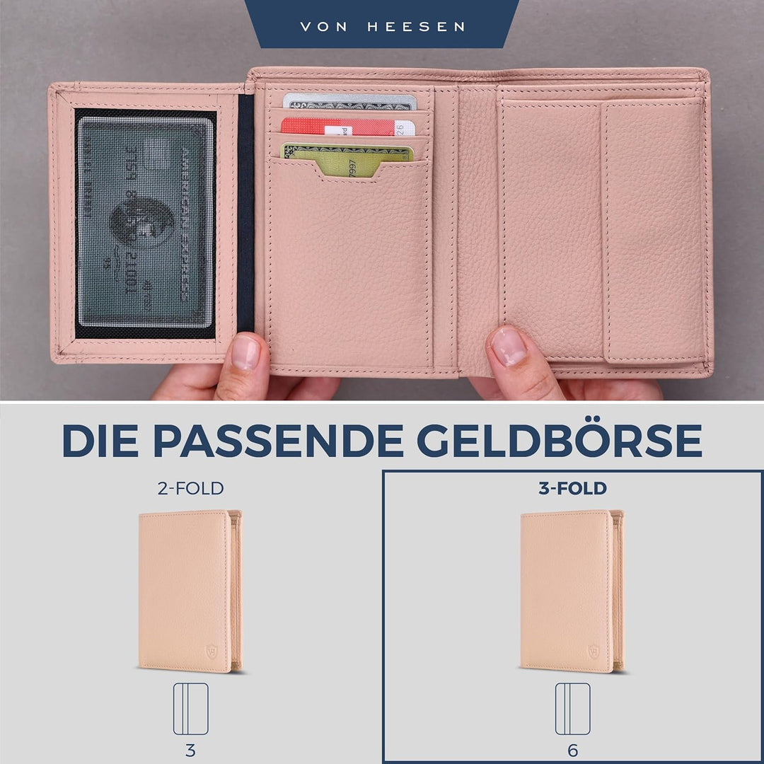 VON HEESEN Leder Geldbörse RFID Schutz I Echtleder Geldbeutel für Damen &amp; Herren I Portemonnaie Brie