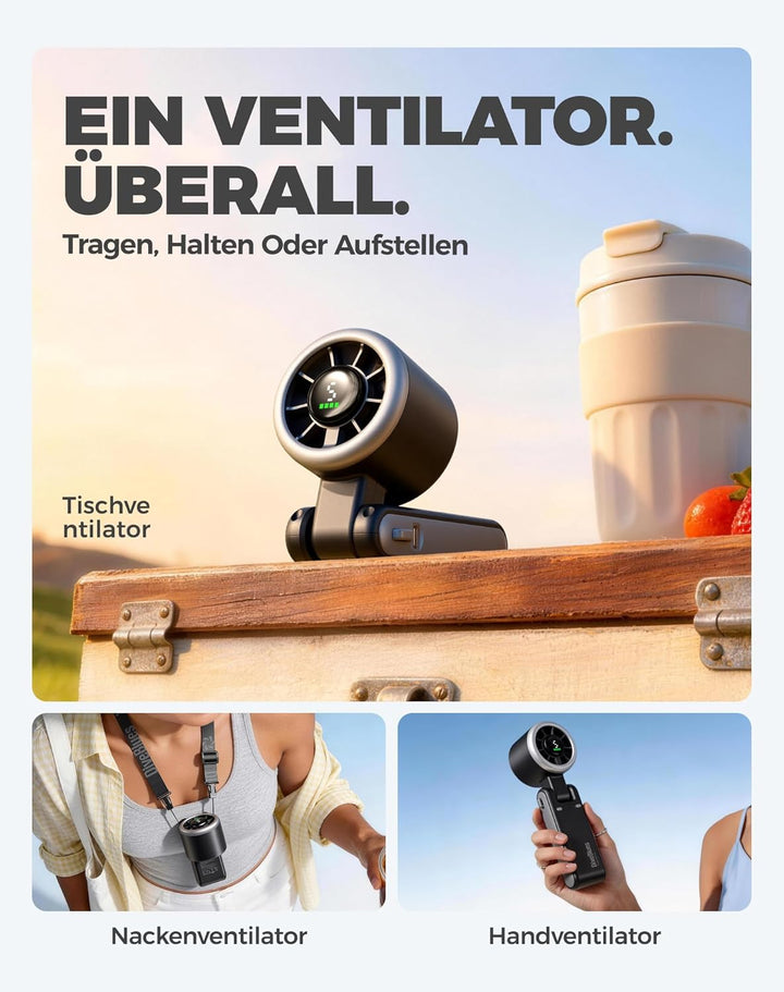 Diveblues Tragbarer Turbo Handventilator, 9m/s Hohe Geschwindigkeit, 5-stufiger Wind, wiederaufladba
