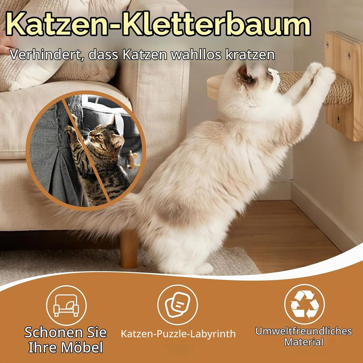 Katzentreppe Wand 4pcs 20CM Lang Natur Holz mit Juteseil Tragfähigkeit 35kg | DIY Kletterwand Katzen