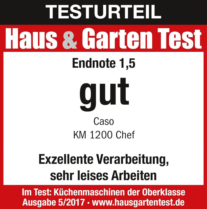 CASO KM 1200 Chef - Design Küchenmaschine, Aluminiumgehäuse, Kapazität 6 Liter, 8 Geschwindigkeitsst