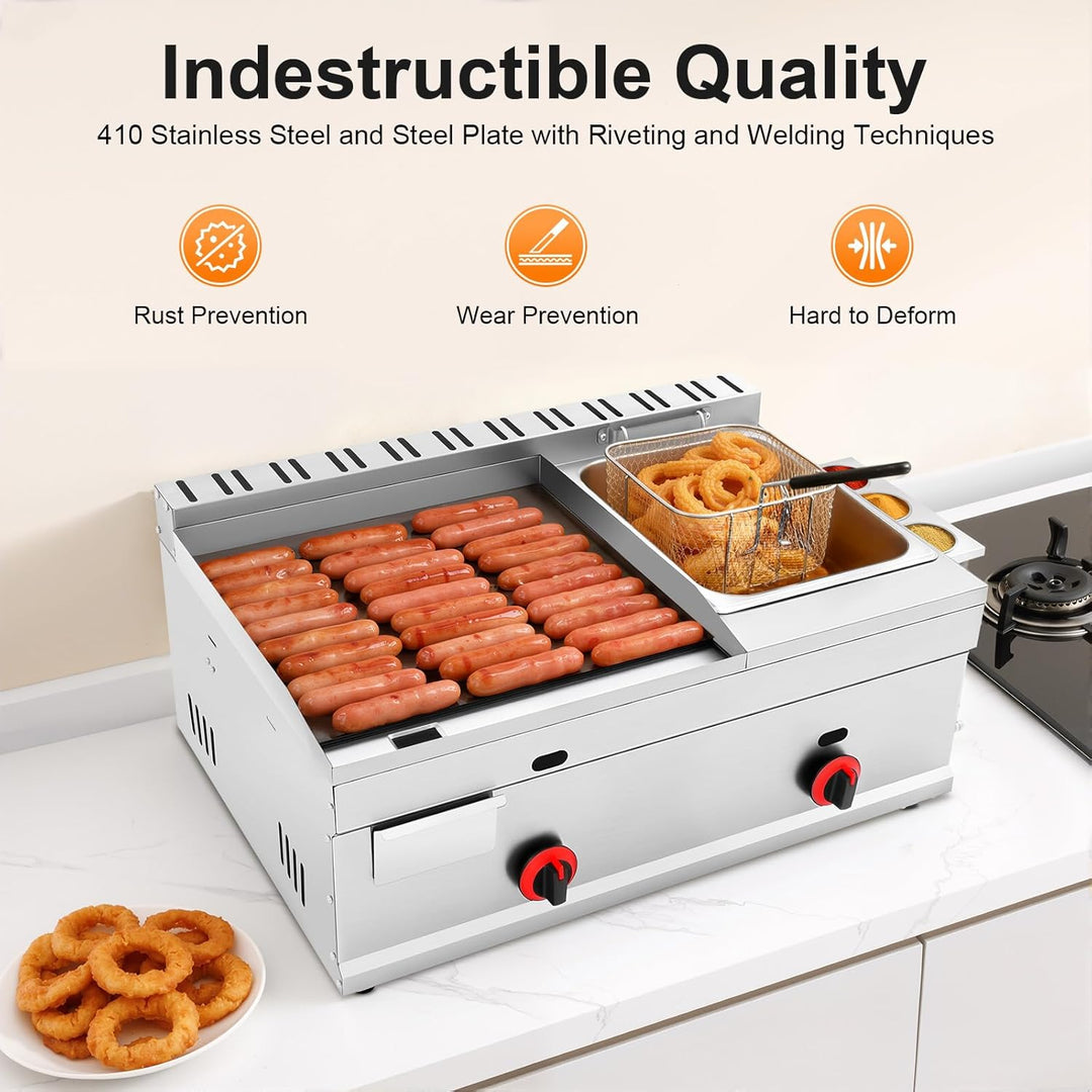 Elektrische Fritteuse Edelstahl 6L Kommerzielle Frittemaschine Mit Grill Griddle Frittenbank Rechtec