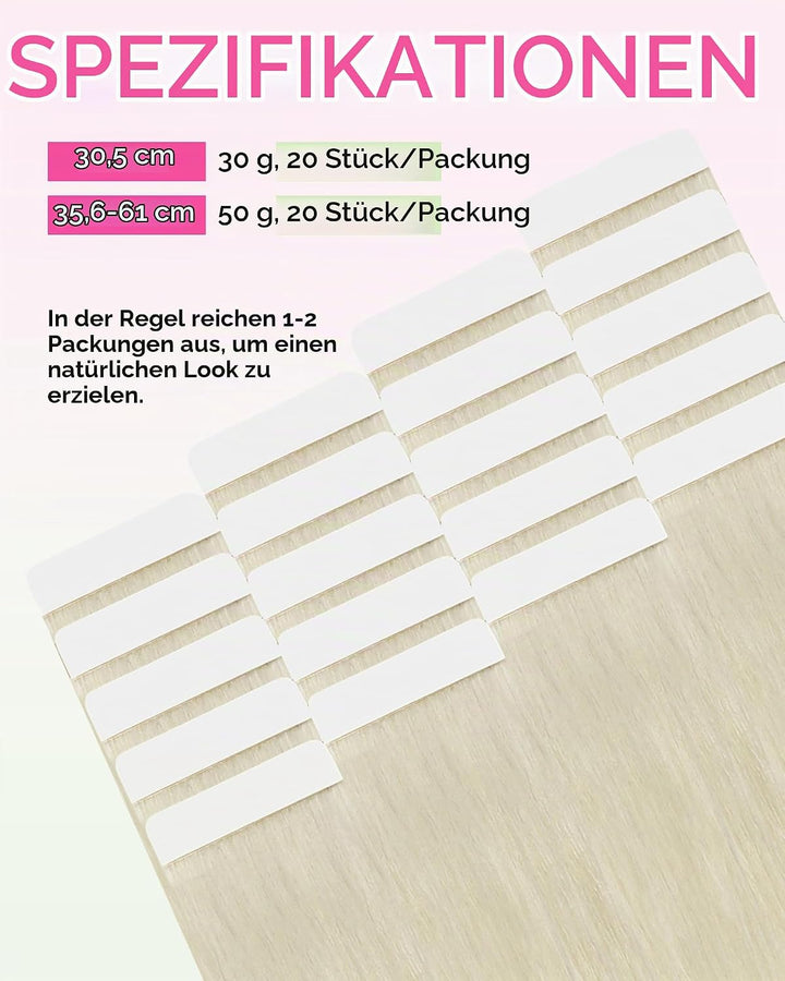 YoungSee 50g Echthaar Extensions Tape Platinblond 35cm Tape Extensions Echthaar Blond Invisible Tape