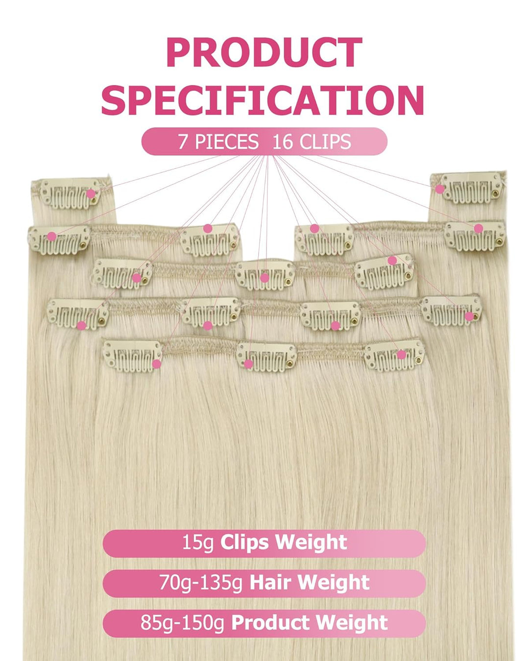 YoungSee Echthaar Extensions Clip Platinblond 35cm Clip Echthaar Extensions Clip in Extensions Echth
